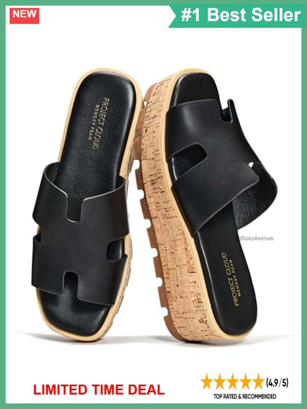 Genuine Leather Platform Wedge Sandals Memory Foam Slip On